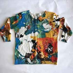 Joseph A Multi Color Cardigan 3/4 Sleeves Medium